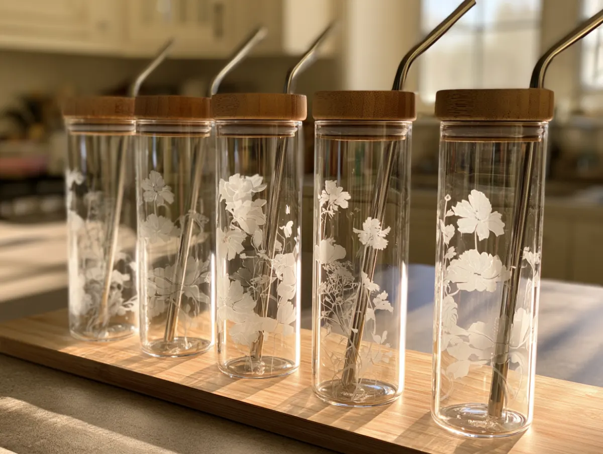 Frosted floral glass tumblers